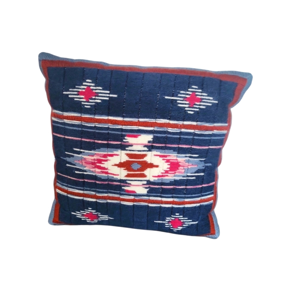 Vintage Southwestern Handmade Crewel Art Accent Pillow 13" X 13"